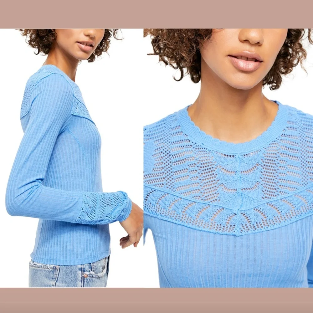 NWT $78 Free‎ People Colette Long Sweater in Celendula Blue [SZ Medium ]